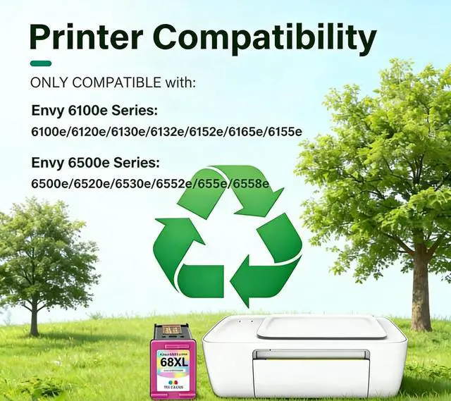 Alt view image 2 of 7 - 68XL Tri Color Ink Cartridge Replacement for HP HP+ Ink 68 Ink Works for Envy 6100e 6120e 6130e 6500e 6530e 6531e 6532e Series 68e Compatible with 6155e 6152e 6552e 6558e 6165e Printers(1 Tri-Color)