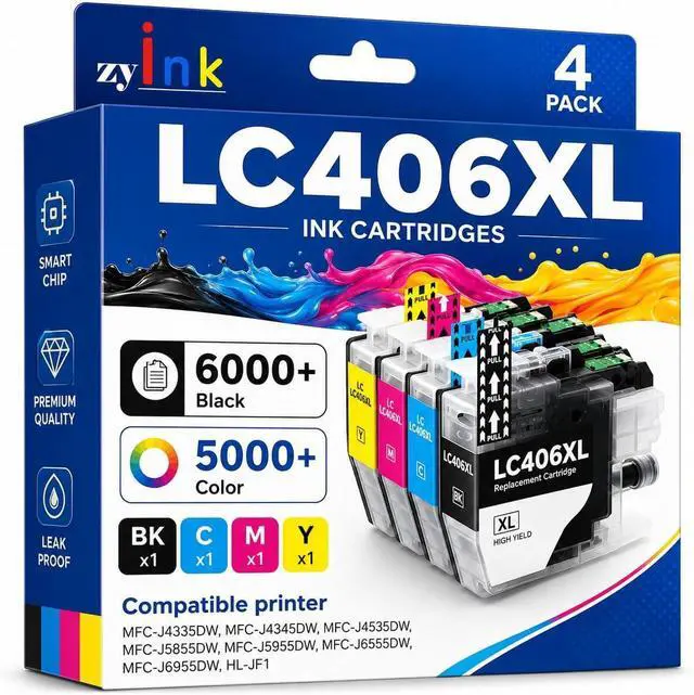 Main image of LC406XL Ink Cartridges for Brother Printer 4 Pack