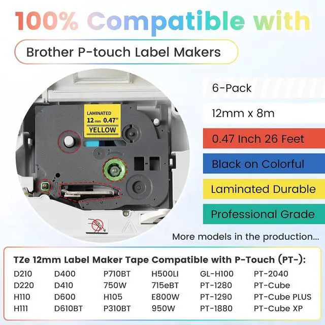 Alt view image 3 of 6 - 30-Pack 12mm Black/Clear/White/Normal Colorful/Pastel Colorful Set Combo Label Tape Compatible with Brother P-Touch Label Tape for PT-D210 PT-H110 PT-D600 PT-D220 PT-D410 1280 1290