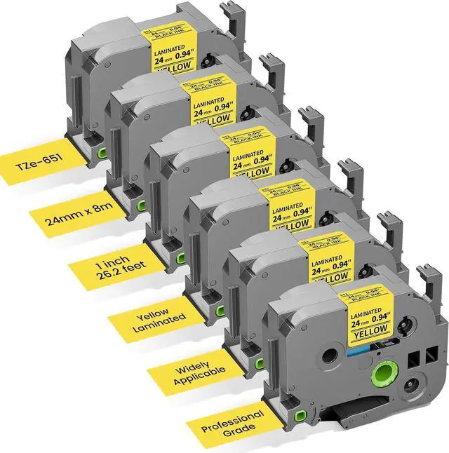 Alt view image 5 of 7 - 28-Pack Laminated Label Maker Tape, Including 22-Pack White Tape (10-PK 12mm + 6-PK 18mm + 6-PK 24mm) + 6-Pack Yellow Tape 24mm Compatible with Brother Label Maker