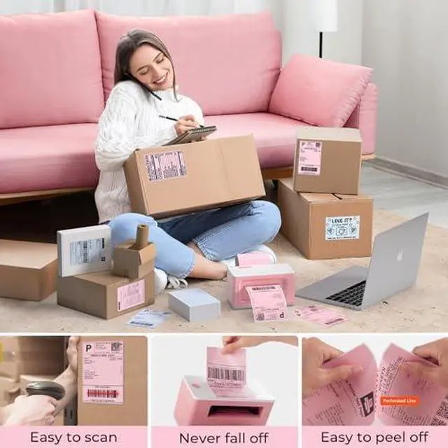 Alt view image 4 of 5 - MUNBYN Bluetooth Thermal Label Printer 941B+Pink Shipping Labels+Purple Label Holder+Shipping Scale, Accurate 66lb/0.1oz Postal Scale with Sweet Pink Style
