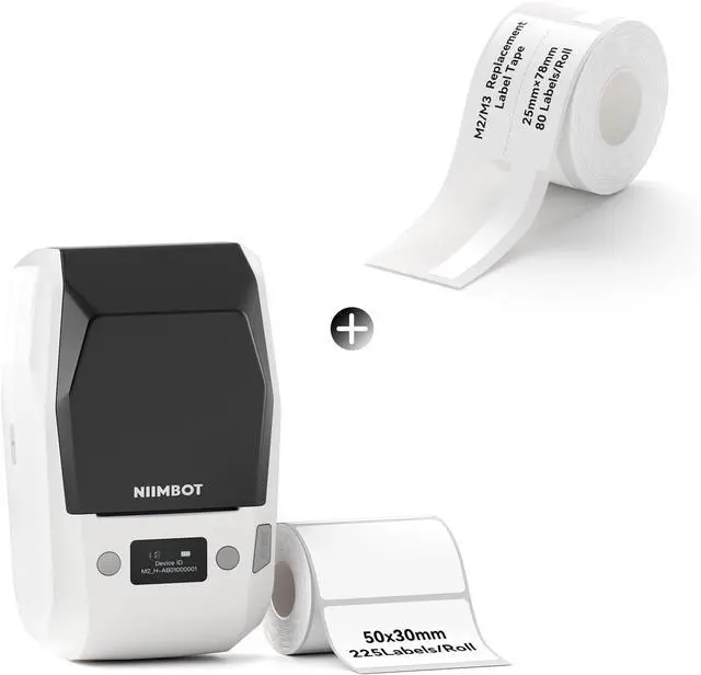 Main image of NIIMBOT M2 Thermal Transfer 2Inch Bluetooth Label Maker(White) with 25×78mm White Cable Label Tape for Office Small Business School Home Cable Storage, Compatible with Phones & PC