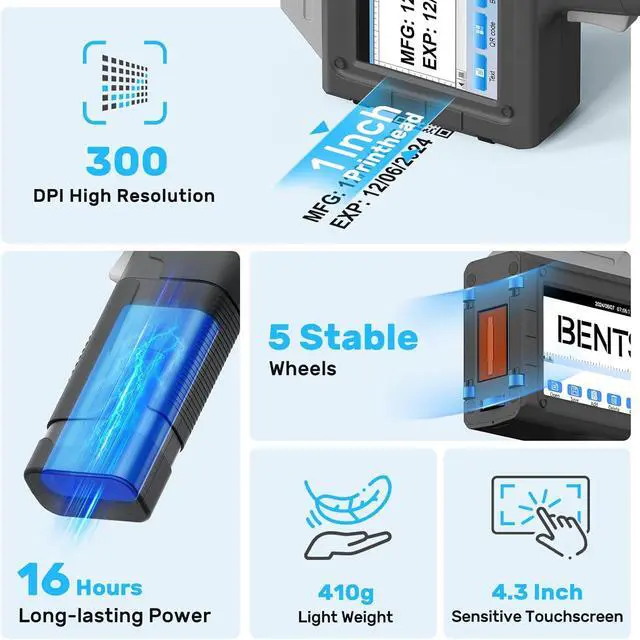 Alt view image 5 of 5 - BENTSAI Handheld Inkjet Printer BT-HH62 Series Newly Upgraded with 16H Long Endurance Use for Batch Number Date Code Logo Serial Number QR Code on Plastic Cardboard Wood Metal (1.0 Inch Handheld)