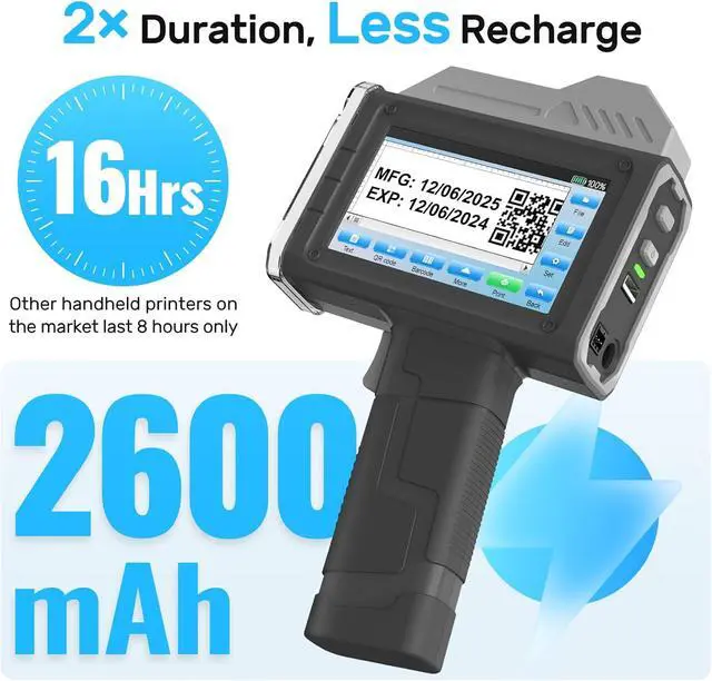 Alt view image 2 of 5 - BENTSAI Handheld Inkjet Printer BT-HH62 Series Newly Upgraded with 16H Long Endurance Use for Batch Number Date Code Logo Serial Number QR Code on Plastic Cardboard Wood Metal (1.0 Inch Handheld)