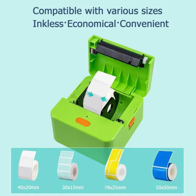 Alt view image 4 of 7 - NETUM P58C Mini Label Printer - Portable Barcode Label Maker with Bluetooth, Inkless Thermal Printing for Retail, Clothing, Small Business & Home Office (Green)