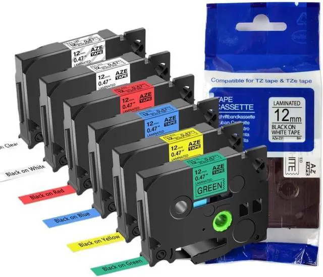 Main image of 6PK Laminated Label Tapes Compatible with TZe-131 231 431 531 631 731 for 9 12 18 24mm Label Makers