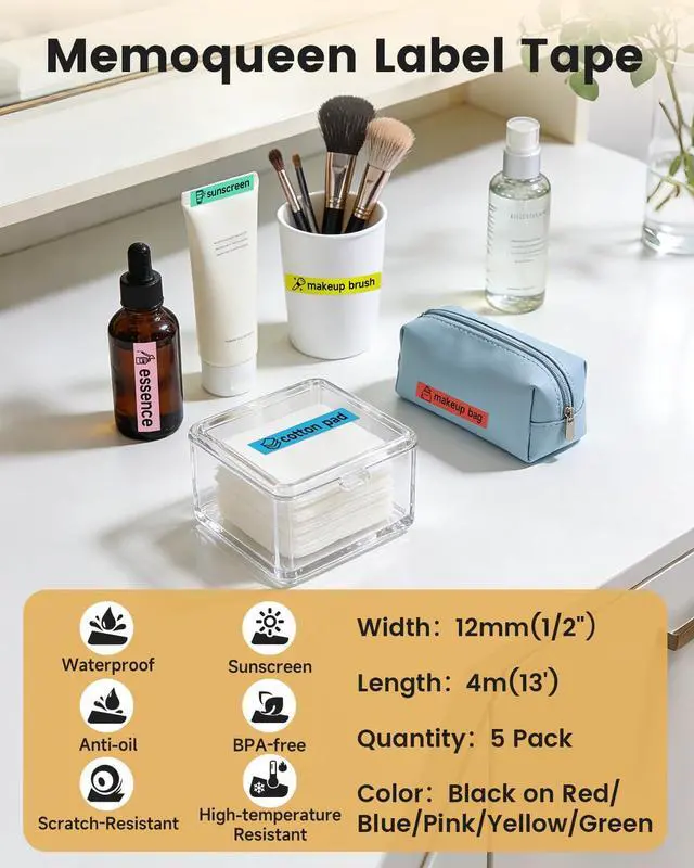 Alt view image 3 of 7 - Label Tape Compatible with Dymo Letratag Refills LT-100HLT-100T200BQX50, 5* White Tapes & 5* Transparent Tapes & 5* Mix Color Tapes