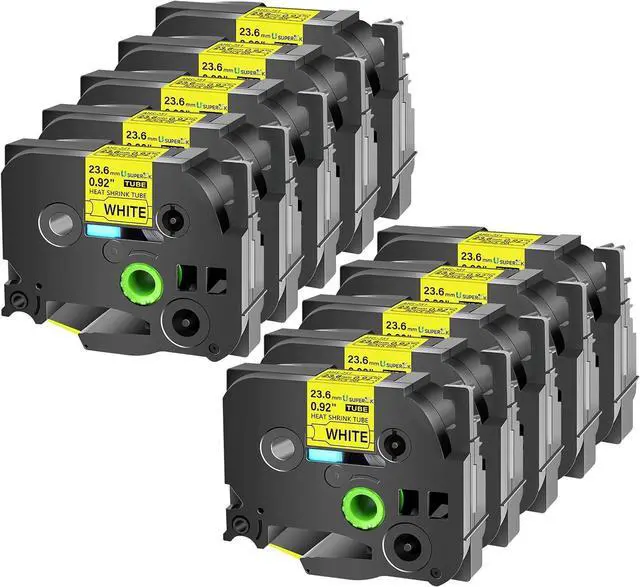 Main image of USUPERINK 10PK Compatible for Brother P-Touch HSe-651 HSe651 HS-651 HS651 Black on Yellow 23.6mm 0.92'' Heat Shrink Tubing for Wire Cable for PT-P710BTPT-P750WPT-P750WVP Label Maker Tape