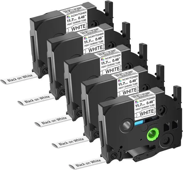 Main image of 5 Pack Compatible for Ptouch HSe-231 HSe231 HS-231 HS231 11.7mm 0.46'' Black on White Heat Shrink Tube Label Tape for Wire Cable use in PT-E105 PT-E300 PT-E500 PT-E550W PT-E800W