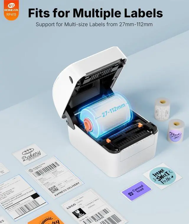 Alt view image 3 of 5 - Rongta RP415 Thermal Label Printer with 2" x 2" Thermal Labels