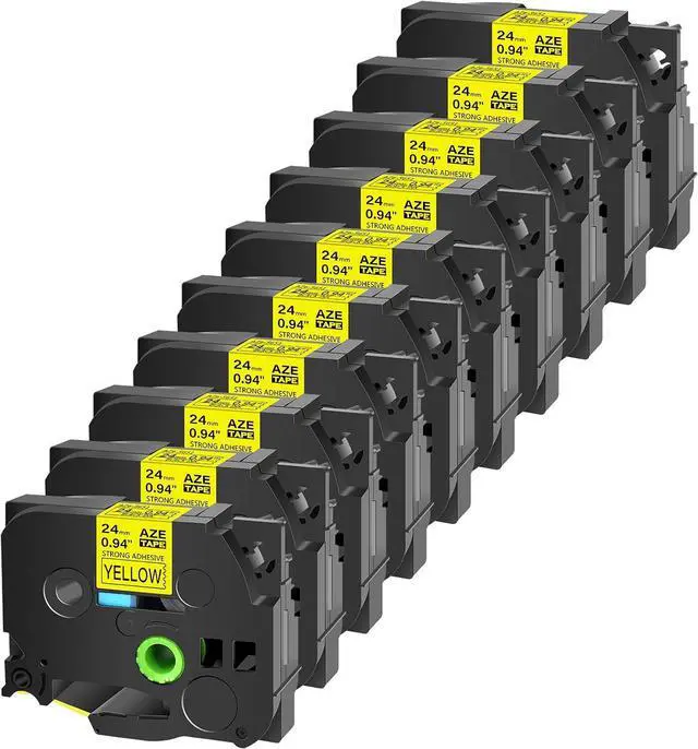 Main image of Cruxer Compatible for Brother TZES651 24mm 1" Extra-Strength Adhesive Label Tape Black on Yellow for P-Touch PTD600 D600VP PTP700 P750W P900W P950NW PTP710BT PT-9600 PT-H500LI Label Makers, 10-Pack