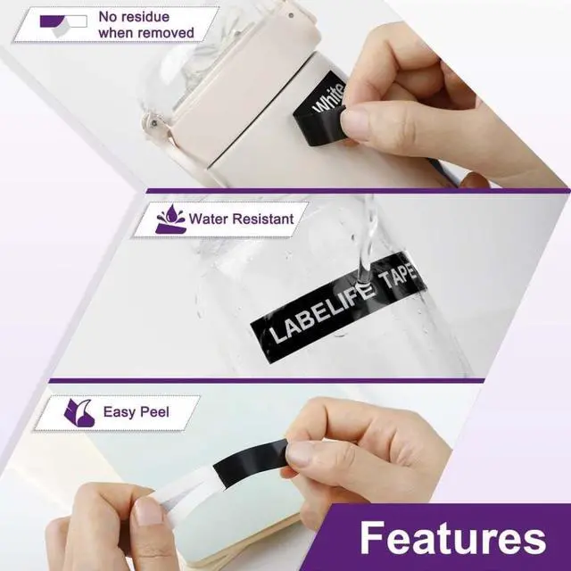 Alt view image 2 of 4 - 5 Pack White on Black Label Tape 12mm x 4m Compatible with LT-100H Label Maker, Black Plastic Refills for Clear Professional Labeling