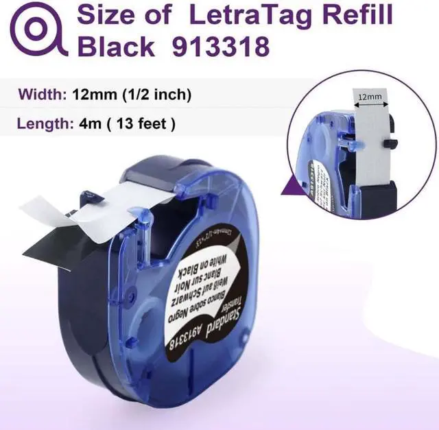 Alt view image 4 of 4 - 5 Pack White on Black Label Tape 12mm x 4m Compatible with LT-100H Label Maker, Black Plastic Refills for Clear Professional Labeling