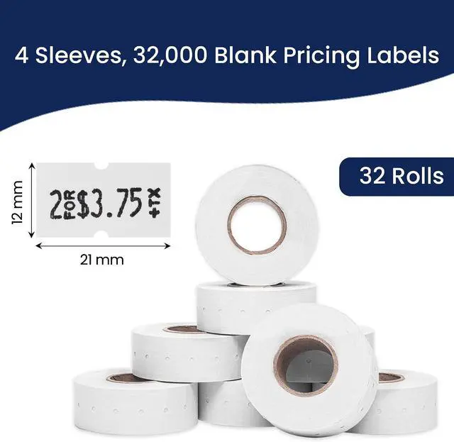 Alt view image 3 of 7 - Perco 1 Line White Labels - 32,000 Blank Price and Date Gun Labels for Perco Lite, X, Plus and Pro 1 Line Price and Date Guns- 32 Rolls, 4 Sleeves - Made in USA