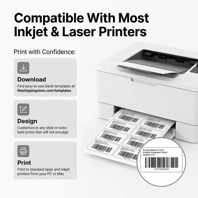Alt view image 3 of 7 - 4" X 2.5" Matte White Printable Shipping Labels (500 Sheets, 4000 Stickers)