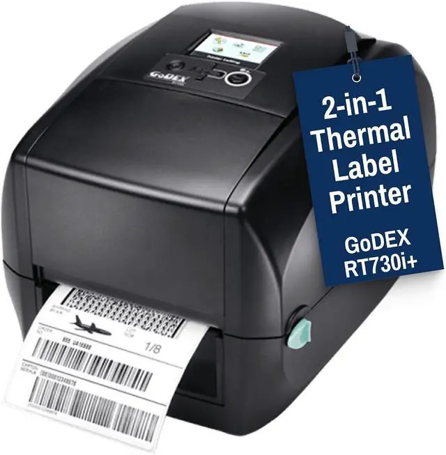 Main image of McAuley Labels GoDEX RT730i+ 4 Thermal Label Printer 300 DPI Desktop Barcode Printer with Color Display USB, Ethernet