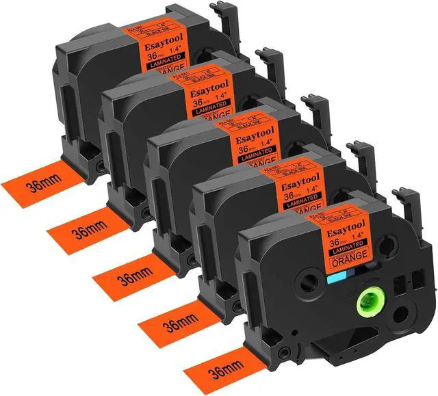 Main image of 5 Pack Compatible with P-Touch TZe-B61 TZeB61 Black on Fluorescent Orange 36mm 1.4'' Laminated Label Tape Replacement for Ptouch PT-P900 9600 9700PC D800W E800W 9500PC P900W P950NW Makers