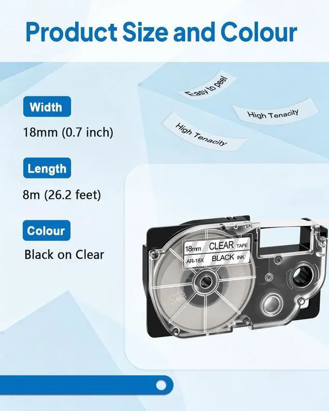 Alt view image 2 of 7 - Cruxer 10Pack Replacement for XR-18X XR-18X1 AR-18X 18mm 0.7'' Black on Clear Self-Adhesive Label Tape Compatible with Casio KL-780 KL-820 KL-HD1 KL-E550 KL-G2 KL-2000 CW-L300 Label Makers