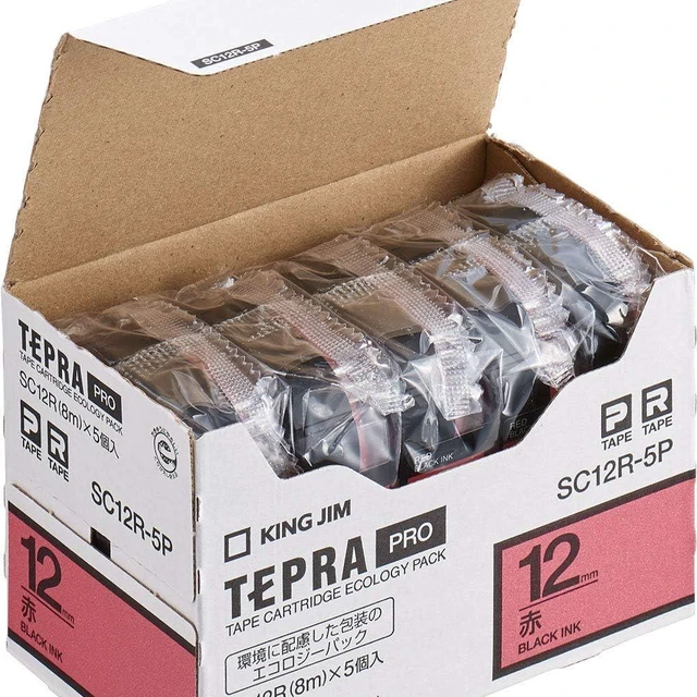 Main image of King Jim Tepra PRO SC12R-5P Tape Cartridge, 0.5 inches (12 mm), Eco Pack, 5 Pieces, Red