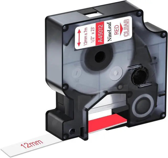 Main image of NineLeaf 20PK Compatible for Dymo 45012 12mm Red on Clear D1 Label Tape
