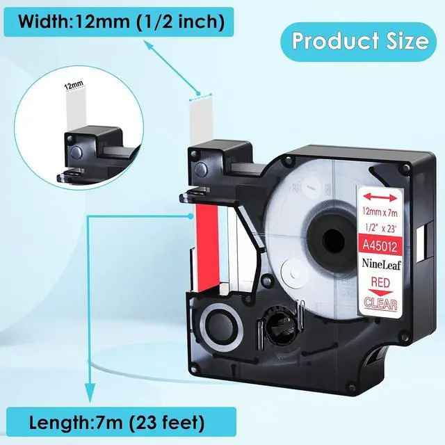 Alt view image 3 of 7 - NineLeaf 20PK Compatible for Dymo 45012 12mm Red on Clear D1 Label Tape
