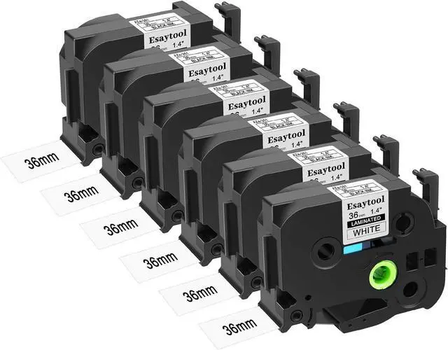 Main image of 6 Pack Compatible with P-Touch TZe-261 TZe261 TZ-261 Black on White 36mm 1.4'' Laminated Label Tape Replacement for Ptouch PT-P900 9600 9700PC D800W E800W 9500PC P900W P950NW Makers