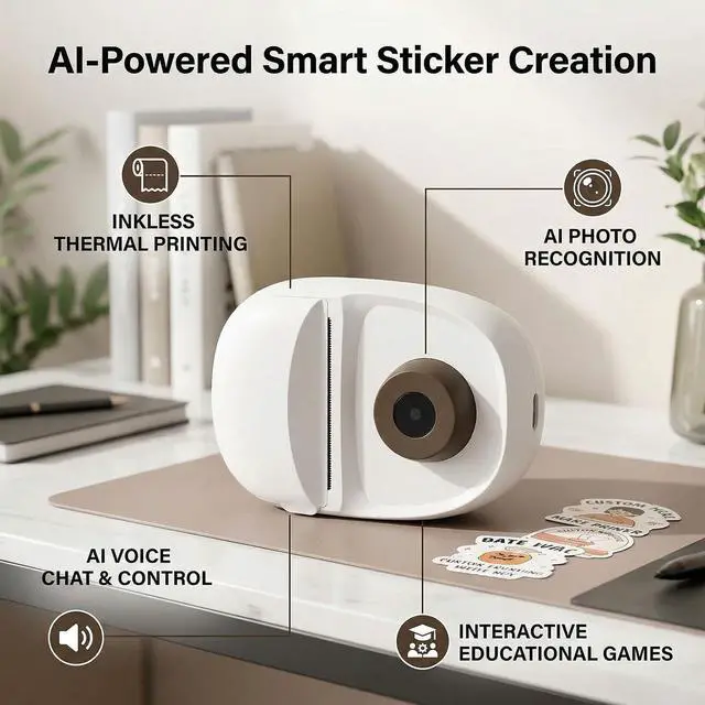 Alt view image 5 of 7 - Fafeicy AI Voice Sticker Printer, Inkless Thermal Label Printer with 2.8 Inch Touchscreen and AI Photo Recognition Voice Chat for Kids Learning at Home