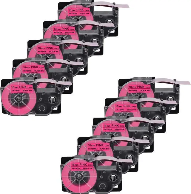 Main image of 10 X Compatible with Cassette Label Tape XR18FPK XR-18FPK XR-18FPK2S XR18FPK2S Black on Fluorescent Pink 18mm 3/4 inch x 16.4 Feet Replacement for KL-120 KL-430 KL-820 KL-2000 Label Maker