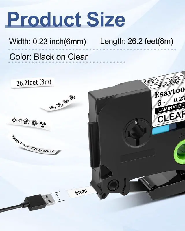 Alt view image 2 of 7 - 40 X Compatible with P-Touch TZe-111 AZE-111 TZ-111 Black on Clear 6mm 0.23'' Laminated Label Tape Replacement for Ptouch PT-H100 PT-D200 PT-P700 PT-1000 PT-2030 Label Maker