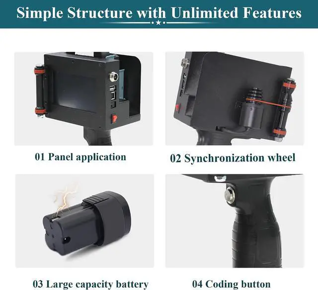 Alt view image 3 of 7 - Phezer Dual Nozzle Large Charater Handheld Inkjet Printer P50, 2"/50.8mm Print Height, with 4.3" Touch Screen, Smart Expiry Date/Time/Barcode/QR/Logo/Label/Batch Number Code Machine for All Surface