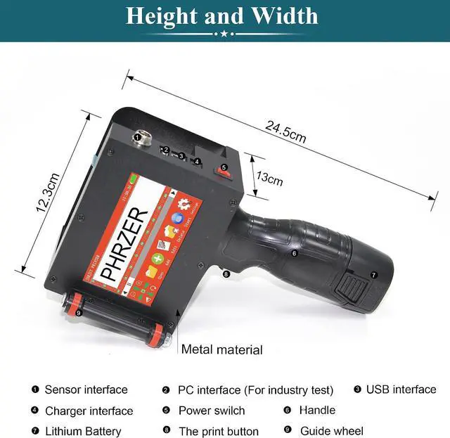 Alt view image 4 of 7 - Phezer Dual Nozzle Large Charater Handheld Inkjet Printer P50, 2"/50.8mm Print Height, with 4.3" Touch Screen, Smart Expiry Date/Time/Barcode/QR/Logo/Label/Batch Number Code Machine for All Surface