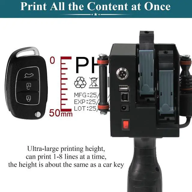 Alt view image 5 of 7 - Phezer Dual Nozzle Large Charater Handheld Inkjet Printer P50, 2"/50.8mm Print Height, with 4.3" Touch Screen, Smart Expiry Date/Time/Barcode/QR/Logo/Label/Batch Number Code Machine for All Surface