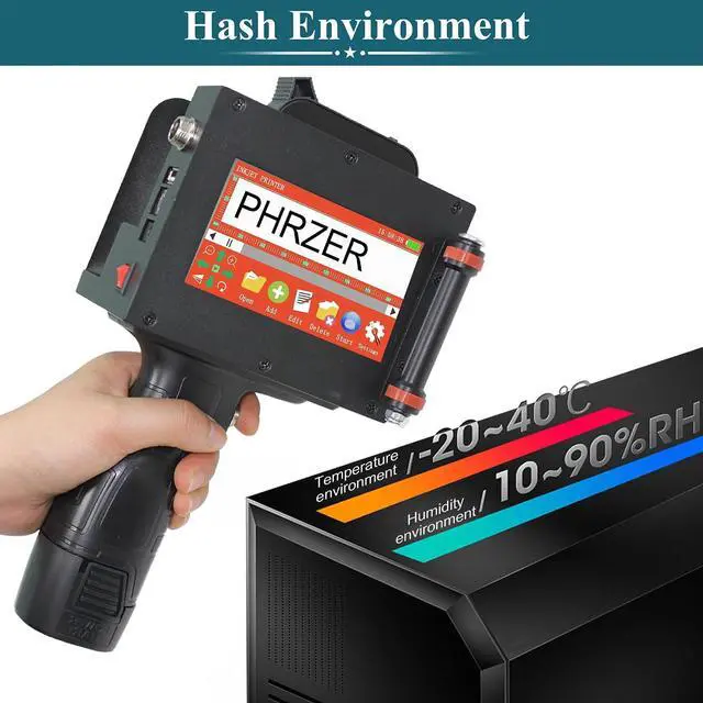 Alt view image 6 of 7 - Phezer Dual Nozzle Large Charater Handheld Inkjet Printer P50, 2"/50.8mm Print Height, with 4.3" Touch Screen, Smart Expiry Date/Time/Barcode/QR/Logo/Label/Batch Number Code Machine for All Surface
