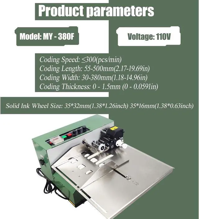 Alt view image 4 of 7 - MY-380F Solid-Ink Coding Machine, Widened Automatic Ink Wheel Continuous Coding Machine, Stainless Steel Quick Drying Ink Printer for Flat Printing 110V