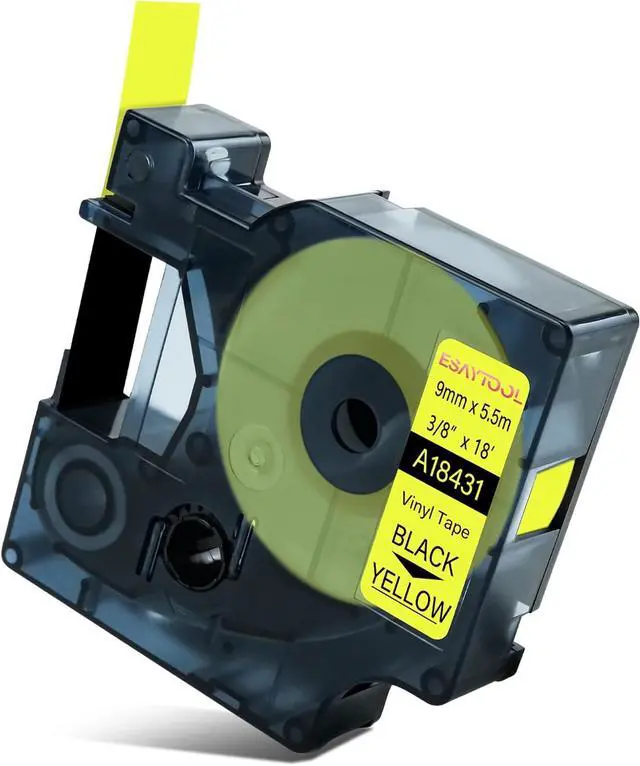 Main image of 20 X Compatible with Dymo Vinyl Permanent Label Tape 18431 A18431 Black on Yellow 9mm 3/8 inch x 18 Feet Replacement for Rhino 1000 3000 5200 4200 5000 6000 3M PL100 PL200 PL300 Label Maker