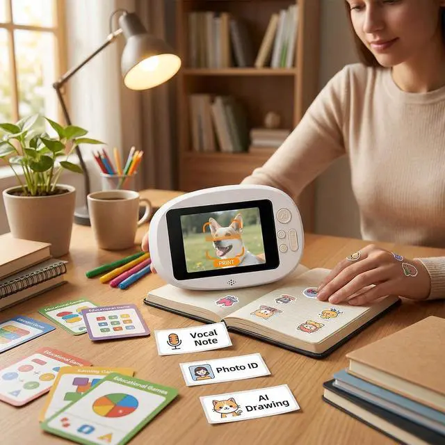Alt view image 4 of 7 - Naroote AI Voice Sticker Printer 2.8 Inch Touchscreen Inkless Thermal Label Printer with AI Photo Recognition Puzzle Game Voice Chat for Study Notes & Organization, Creative Gift
