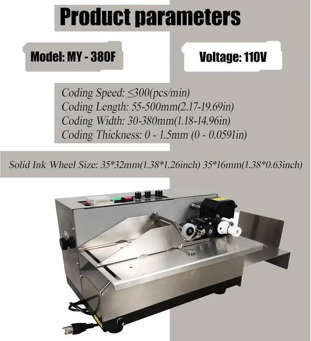 Alt view image 4 of 7 - MY-380F Solid-Ink Coding Machine, 110V Auto Ink Wheel Continuous Coding Machine, Stainless Steel Quick Drying Ink Printer for Flat Printing