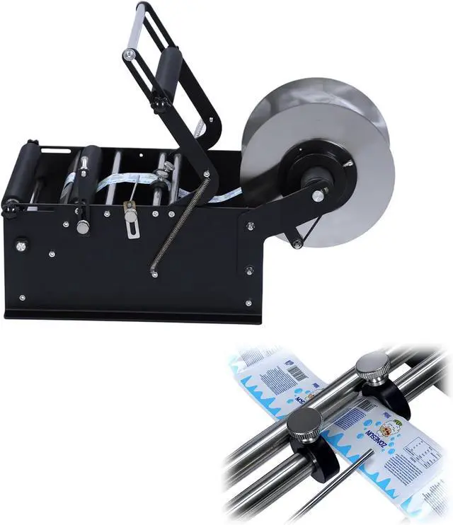 Alt view image 2 of 7 - Manual Bottle Labeling Machine with Handle Label Applicator Machine 15-30pcs/min Sticker Label Applicate Machines Adjustable Round Bottle Labeler for Bottles Diameter 0.6-4.72 in