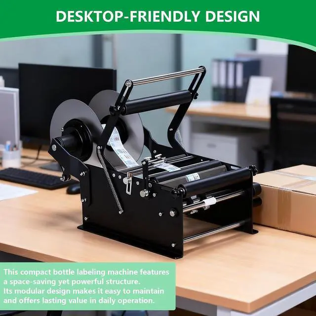 Alt view image 4 of 7 - Manual Bottle Labeling Machine with Handle Label Applicator Machine 15-30pcs/min Sticker Label Applicate Machines Adjustable Round Bottle Labeler for Bottles Diameter 0.6-4.72 in