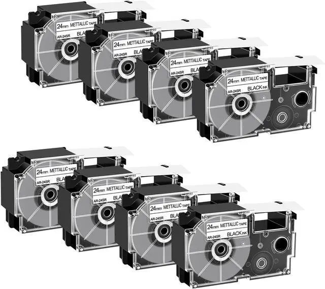 Main image of Cruxer 8Pack Replacement for XR-24SR XR-24SR1 AR-24SR 24mm 0.94 Black on Silver Self-Adhesive Label Tape Compatible with Casio KL-E550 KL-820 KL-C500 KL-G2 KL-G2TC KL-7400 KL-8100 Label Makers