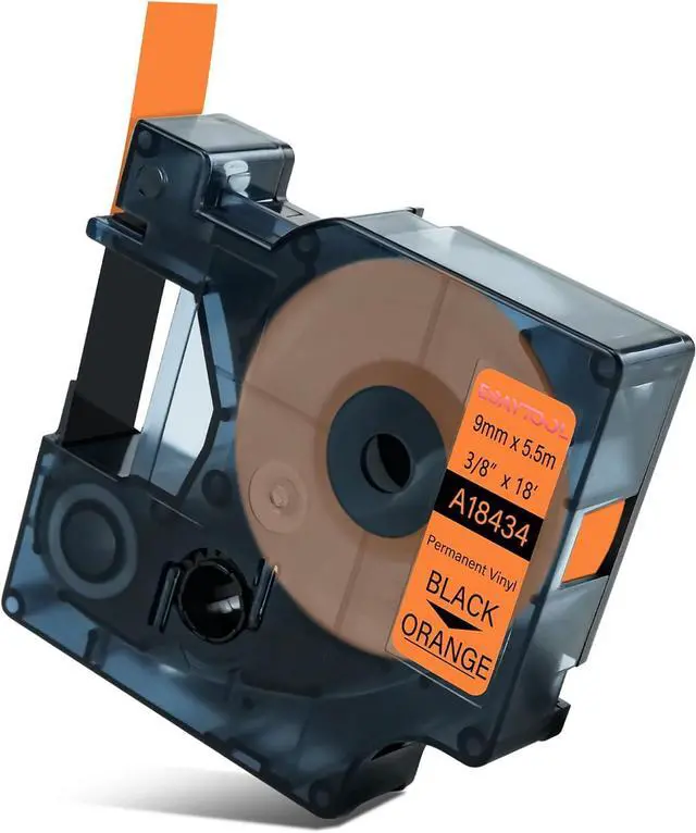 Main image of 20 X Compatible with Dymo Vinyl Permanent Label Tape 18434 A18434 Black on Orange 9mm 3/8 inch x 18 Feet Replacement for Rhino 1000 3000 5200 4200 5000 6000 3M PL100 PL200 PL300 Label Maker