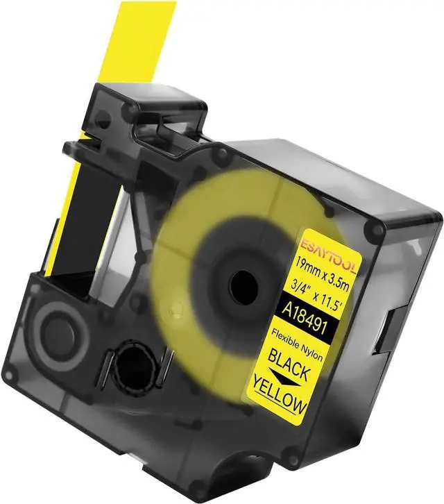 Main image of 20 X Compatible with Dymo Flexible Nylon Label Tape 18491 A18491 Black on Yellow 19mm 3/4 inch x 18 Feet Replacement for Rhino 5200 4200 5000 6000 3M PL200 PL300 Label Maker