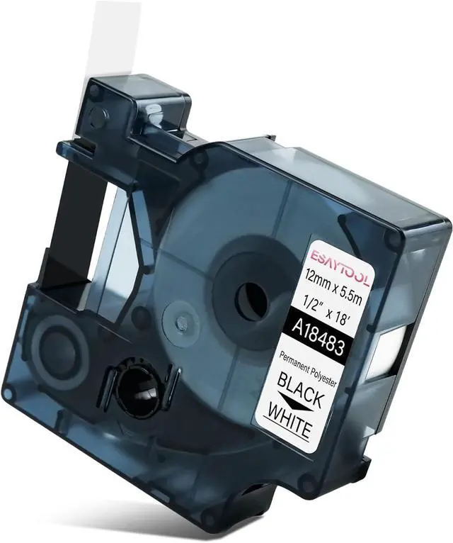 Main image of 20 X Compatible with Dymo Permanent Polyester Industrial Label Tape 18483 A18483 Black on White 12mm 1/2 inch x 18 Feet Replacement for Rhino 1000 3000 5200 4200 3M PL100 PL200 Label Maker