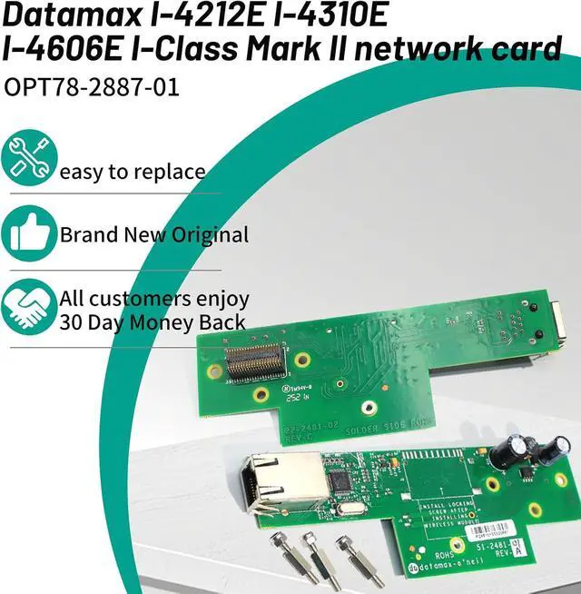 Alt view image 4 of 7 - OPT78-2887-01 Network Card for Datamax I-Class I-4212E, I-4310E, I-4606E MarkII Thermal Industrial Barcode Printer All DPI