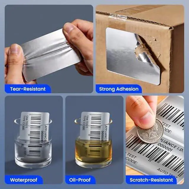 Alt view image 4 of 7 - CLABEL X1 Thermal Transfer Printer Bundle 80x60mm Silver PET Labels + Full Resin Ribbon, 6IPS 203DPI Bluetooth Asset Tag Solution for Equipment Tracking, Warehouse & Office