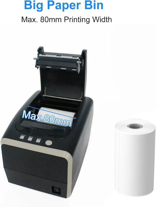 Alt view image 2 of 7 - 80mm Thermal Label Printer Desktop Thermal Receipt Printer, USB Serial Ethernet, 260mm s Auto Cutter, 1D 2D Barcode Printing for POS Retail Store Restaurant (US Plug)