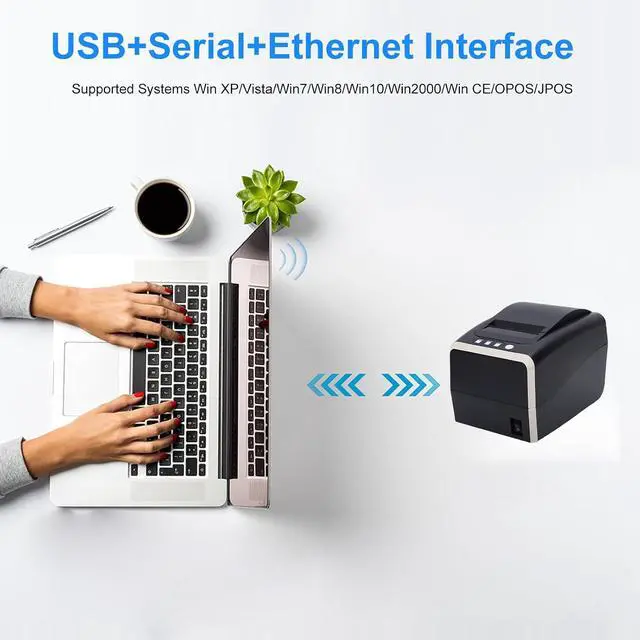 Alt view image 5 of 7 - 80mm Thermal Label Printer Desktop Thermal Receipt Printer, USB Serial Ethernet, 260mm s Auto Cutter, 1D 2D Barcode Printing for POS Retail Store Restaurant (US Plug)