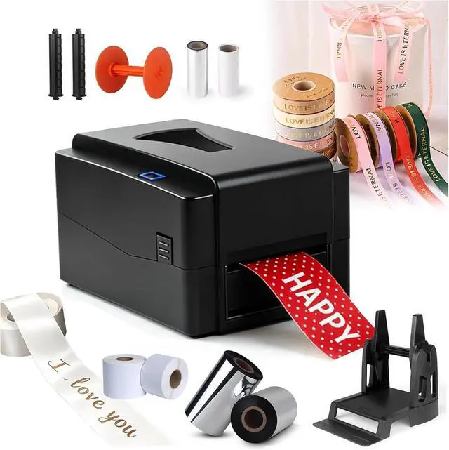 Main image of Thermal Transfer Ribbon Printer, Desktop Satin Ribbon Label Printer for Gift Shop, Bakery & Florist, 300 DPI High-Resolution Custom Text Printing Printer
