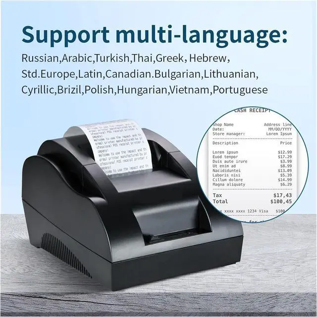 Alt view image 2 of 7 - 58IIZ Receipt Printer 58mm Small Black USB Interface Printer for Supermaket/Hospital Portable Derect Thermal Printer