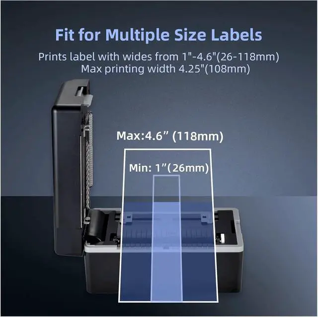 Alt view image 4 of 5 - 4 Inch Shipping Label Barcode Printer 26mm to 118mm Thermal Printer USB Port Printer Support